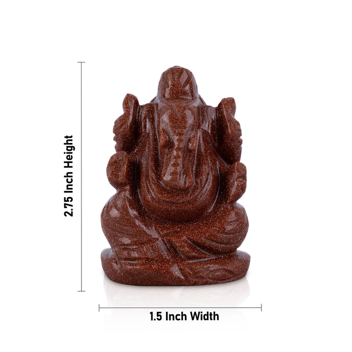Ganesh Murti - 2.75 x 1.5 Inches | Red Sunstone Ganpati Murti / Sitting Vinayaka Statue for Pooja - Sphatik & Semi Precious Stone Murties