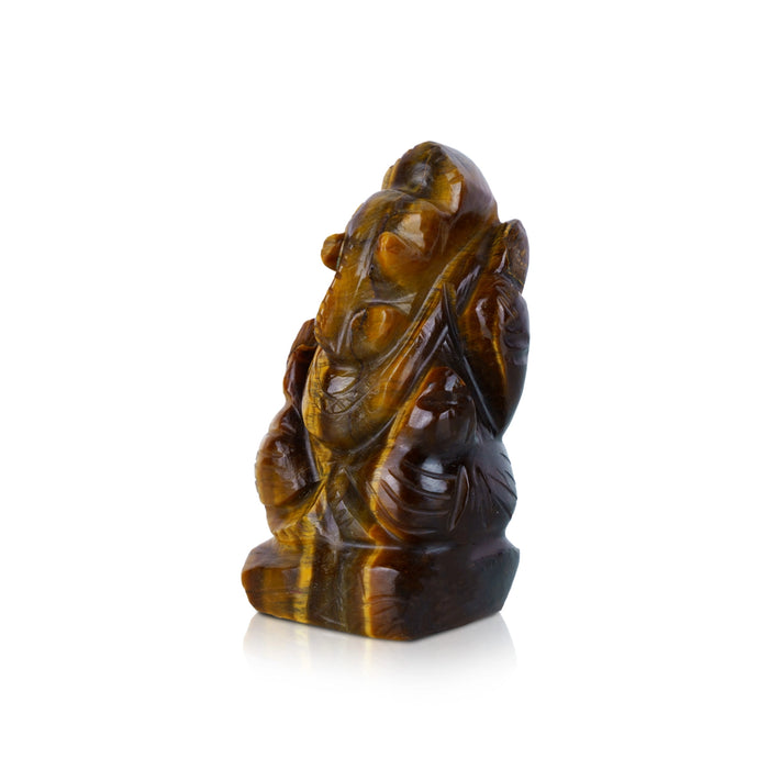 Tiger Eye Stone Ganesh Murti - 3 x 1.5 Inches | Tiger Eye Gemstone Ganpati Idol/ Ganpati Murti for Worship - Sphatik & Semi Precious Stone Murties