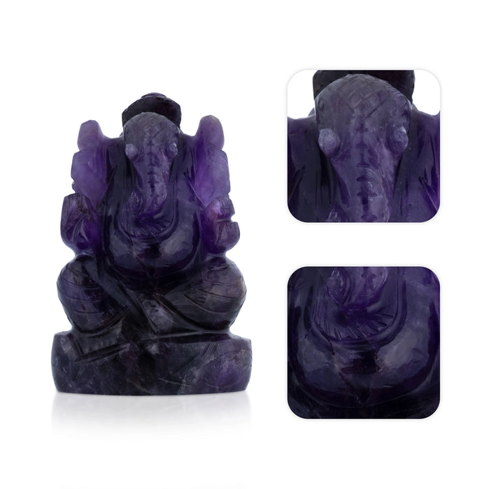 Ganesha Murti - 2.75 x 2 Inches | Amethist Ganapati Idol / Vinayagar Statue For Home & Pooja Space