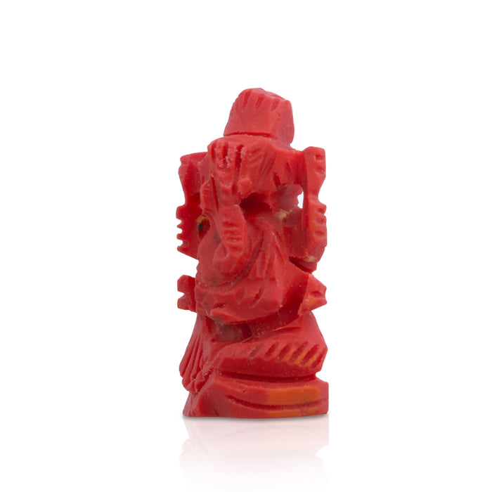 Coral Ganesh Murti - 1 X 0.75 Inch | Ganpati Murti/ Vinayaka Idol For Pooja Room And Car Dashboard - Sphatik & Semi Precious Stone Murties