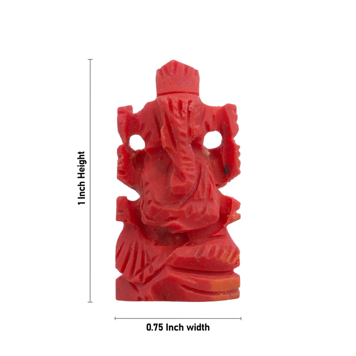 Coral Ganesh Murti - 1 X 0.75 Inch | Ganpati Murti/ Vinayaka Idol For Pooja Room And Car Dashboard - Sphatik & Semi Precious Stone Murties