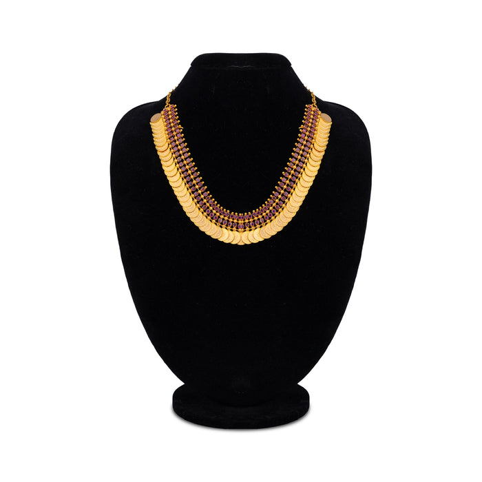 Kaasumala Necklace - 5 Inches | Gold Polish Kasumalai/ Stone Kaasu Maalai For Traditional Wear And Deity - Ethnic Wear Accessories