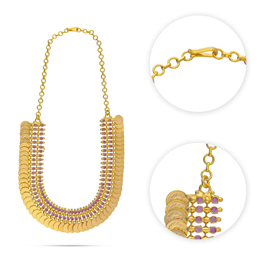 Kaasumala Necklace - 5 Inches | Gold Polish Kasumalai/ Stone Kaasu Maalai For Traditional Wear And Deity - Ethnic Wear Accessories