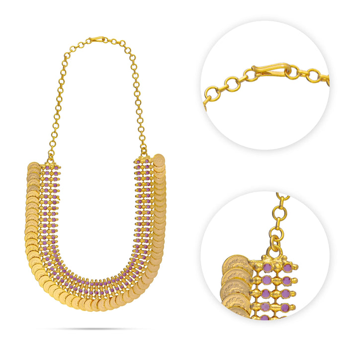 Kaasumala Necklace - 5 Inches | Gold Polish Kasumalai/ Stone Kaasu Maalai For Traditional Wear And Deity - Ethnic Wear Accessories