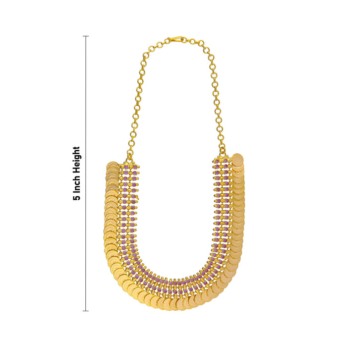 Kaasumala Necklace - 5 Inches | Gold Polish Kasumalai/ Stone Kaasu Maalai For Traditional Wear And Deity - Ethnic Wear Accessories