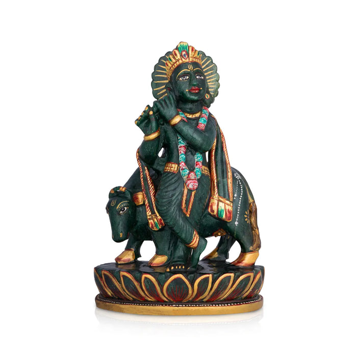 Krishna Standing On Kamal Base Murti - 7.5 x 5 Inches | Jade Statue/ Semi Precious Idol / Decor For Home & Pooja - Sphatik & Semi Precious Stone Murties