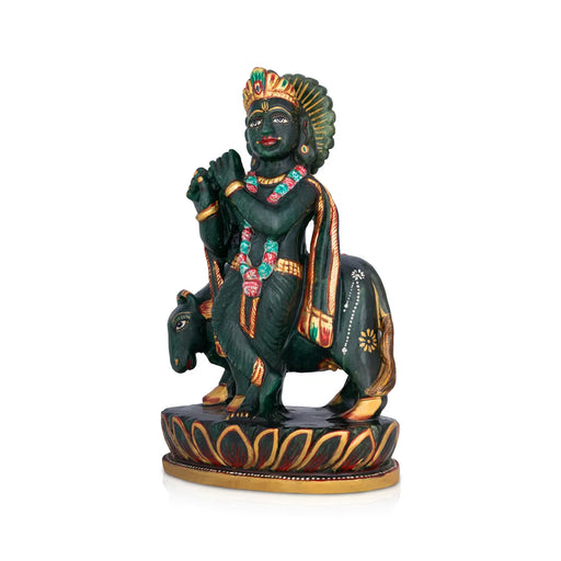 Krishna Standing On Kamal Base Murti - 7.5 x 5 Inches | Jade Statue/ Semi Precious Idol / Decor For Home & Pooja - Sphatik & Semi Precious Stone Murties