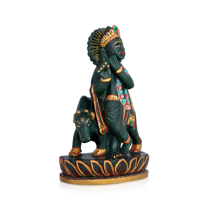 Krishna Standing On Kamal Base Murti - 7.5 x 5 Inches | Jade Statue/ Semi Precious Idol / Decor For Home & Pooja - Sphatik & Semi Precious Stone Murties