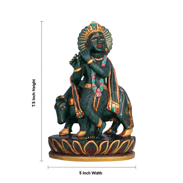 Krishna Standing On Kamal Base Murti - 7.5 x 5 Inches | Jade Statue/ Semi Precious Idol / Decor For Home & Pooja - Sphatik & Semi Precious Stone Murties