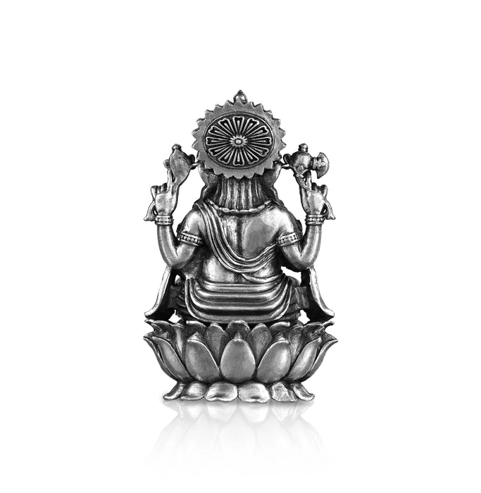 Ganesh Murti Sitting On Lotus - 3 X 1.75 Inches | Silver Ganpati Murti/ Antique Polish Vinayaka Idol For Pooja - German Silver Murties