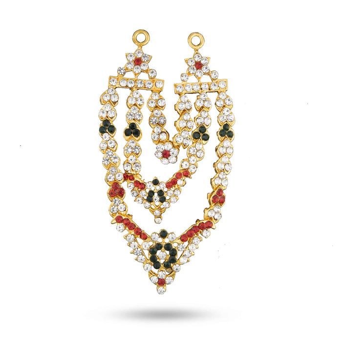 Necklace - 1.75 Inches - 3 line joined | God Ornament/ Multi Color Stone Jewellery/ Navarathri Decor