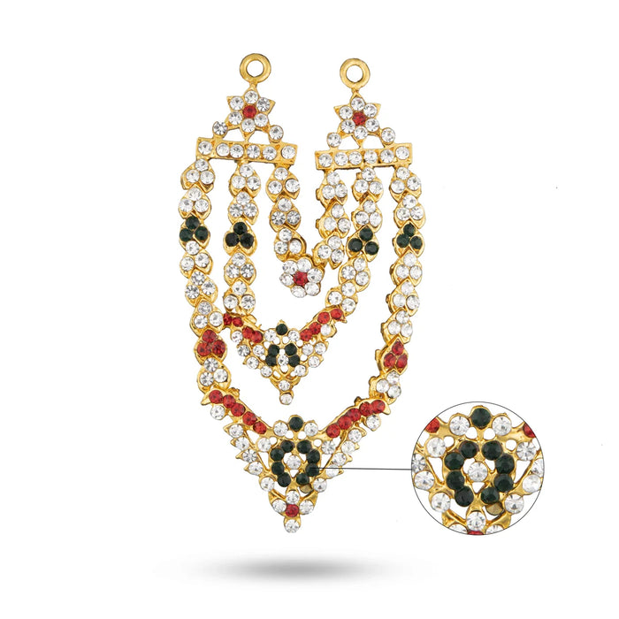 Necklace - 1.75 Inches - 3 line joined | God Ornament/ Multi Color Stone Jewellery/ Navarathri Decor