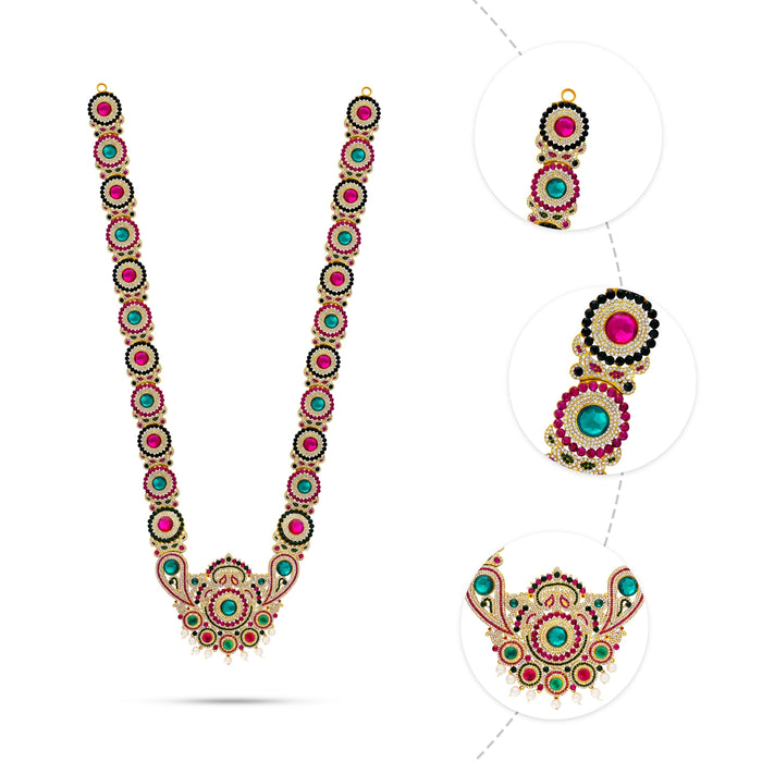 Deity Haram - 43 Inches | Multicolour Stone Haram / Artificial Jewelry For Goddess & Traditional Wear - Head & Face Accessories