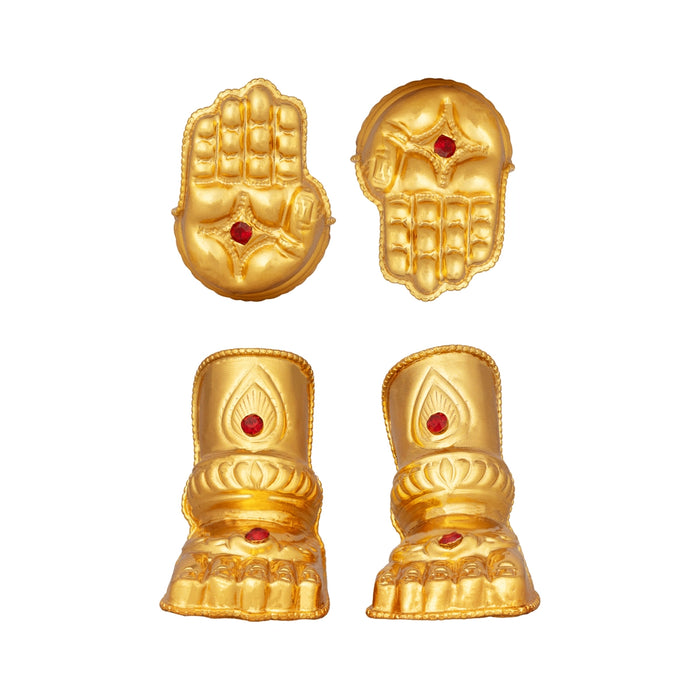 Lakshmi Paduka & Lakshmi Hands Set - 3 x 2 Inches | Gold Polish Hastham Padham/ Lakshmi Padam For Deity Decor - Deity Jewellery & Vastra Sets