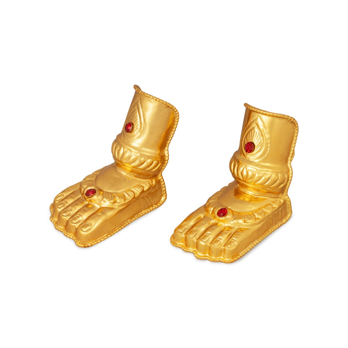 Lakshmi Paduka & Lakshmi Hands Set - 3 x 2 Inches | Gold Polish Hastham Padham/ Lakshmi Padam For Deity Decor - Deity Jewellery & Vastra Sets