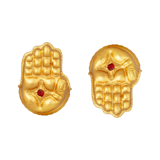 Lakshmi Paduka & Lakshmi Hands Set - 3 x 2 Inches | Gold Polish Hastham Padham/ Lakshmi Padam For Deity Decor - Deity Jewellery & Vastra Sets