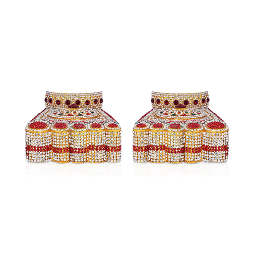 Stone Padham Set - 3 x 5 Inches | Multicoloured Stone Padam / Stone Leg for Deity Decor - Waist & Leg Accessories