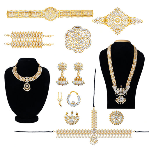 Bharatanatyam Jewellery Set Without Bangle | White Stone Dance Jewellery/ Stone Jewelry For Classical Dance - Dance Jewellery Set