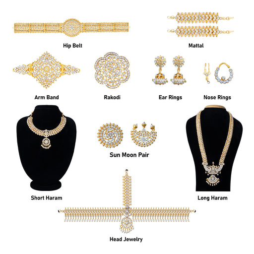 Bharatanatyam Jewellery Set Without Bangle | White Stone Dance Jewellery/ Stone Jewelry For Classical Dance - Dance Jewellery Set