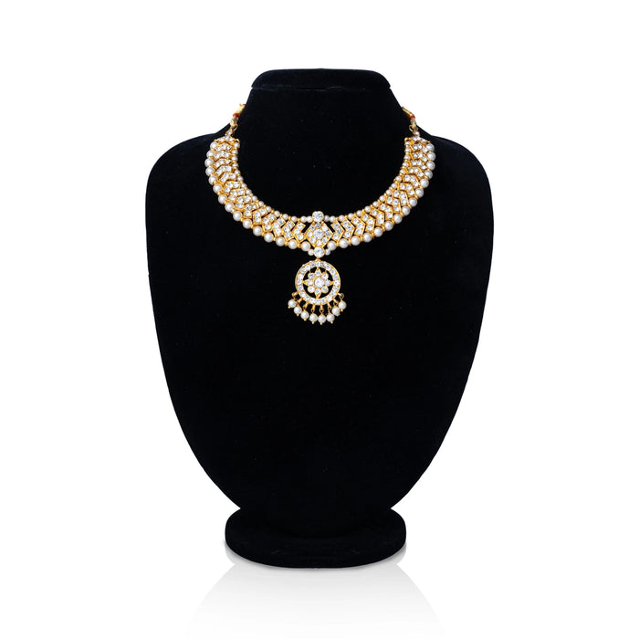 Bharatanatyam Jewellery Set Without Bangle | White Stone Dance Jewellery/ Stone Jewelry For Classical Dance - Dance Jewellery Set