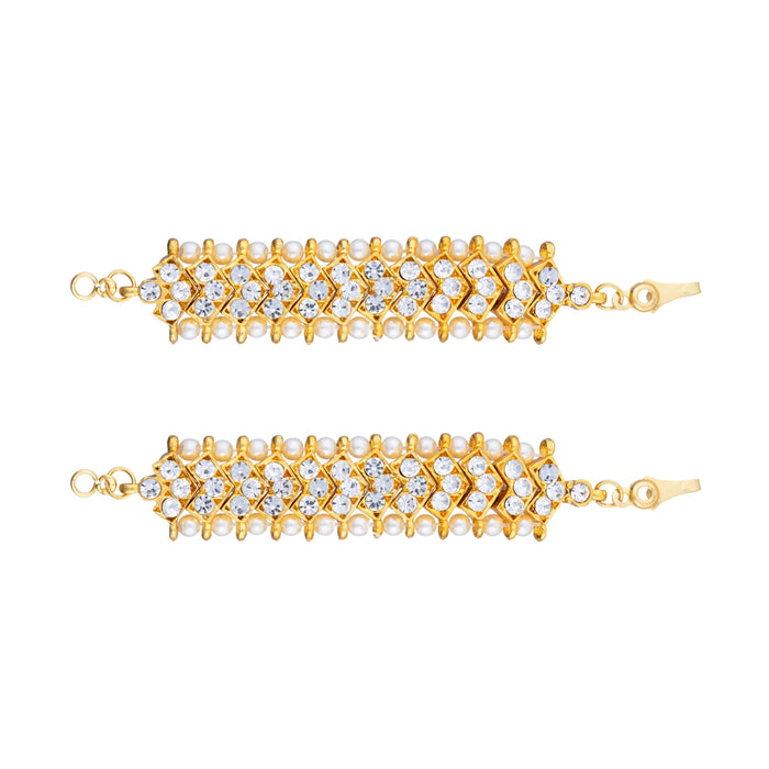 Bharatanatyam Jewellery Set Without Bangle | White Stone Dance Jewellery/ Stone Jewelry For Classical Dance - Dance Jewellery Set