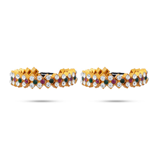 Stone Bangles Pair - 1.5 Inches Dia | Metal Chudi/ Lahthi Artificial Jewelry/ Stone Jewellery For Deity Decor - Neck & Body Accessories