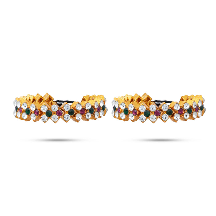 Stone Bangles Pair - 1.5 Inches Dia | Metal Chudi/ Lahthi Artificial Jewelry/ Stone Jewellery For Deity Decor - Neck & Body Accessories