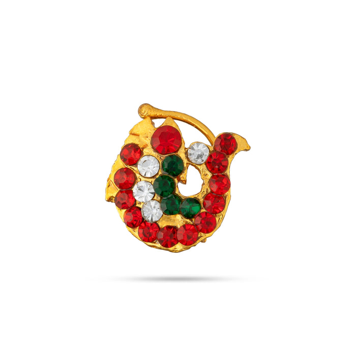 Fish Design Nathu Nose Pin- 0.75 X 0.75 Inch | Multicolour Stone Nose Ring/ Nathni/ Nose Studs For Deity Decor - Head & Face Accessories