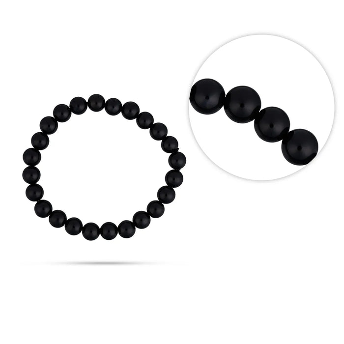 Black Agate Bracelet – 2.5 Inches | Elastic Type / Semi Precious Stone Bracelet For Positive Energy