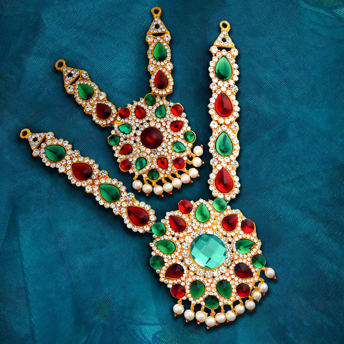Stone Necklace & Stone Haram - 13 Inches | Multicolour Stone/ Stone Jewellery for Deity - Neck & Body Accessories