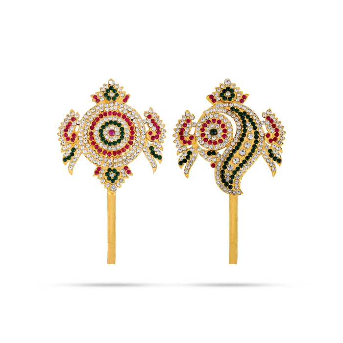 Shankh Chakra Pair - 5 x 2.75 Inches | Multicolour Stone Shanka Chakra/ Artificial Jewellery for Deity - Deity Accessories