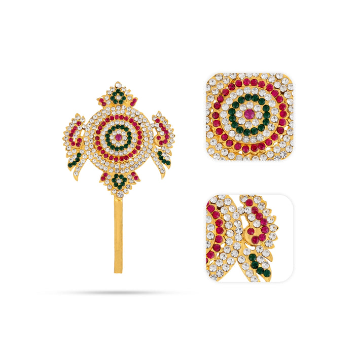 Shankh Chakra Pair - 5 x 2.75 Inches | Multicolour Stone Shanka Chakra/ Artificial Jewellery for Deity - Deity Accessories