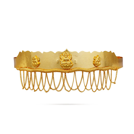 Hip Belt - 1.5 x 9.5 Inches | Gold Polish Jewellery/ 3 Lakshmi & Chain Design Waist Belt for Women - Ethnic Wear Accessories