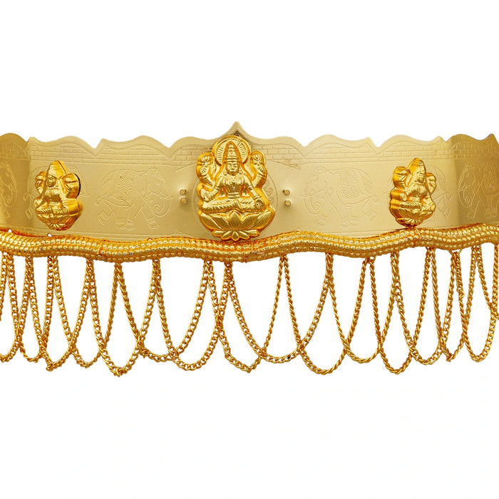 Hip Belt - 1.5 x 9.5 Inches | Gold Polish Jewellery/ 3 Lakshmi & Chain Design Waist Belt for Women - Ethnic Wear Accessories