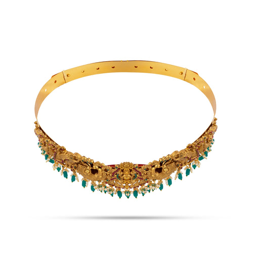 Hip Belt - 1.5 x 9.5 Inches | Antique Gold Polish Jewellery/ Lakshmi With Beads Design Waist Belt for Women - Ethnic Wear Accessories