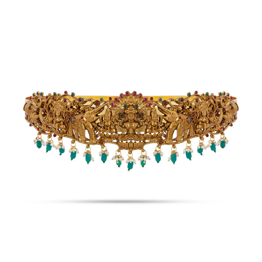 Hip Belt - 1.5 x 9.5 Inches | Antique Gold Polish Jewellery/ Lakshmi With Beads Design Waist Belt for Women - Ethnic Wear Accessories