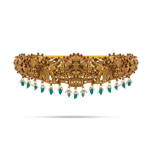 Hip Belt - 1.5 x 9.5 Inches | Antique Gold Polish Jewellery/ Lakshmi With Beads Design Waist Belt for Women - Ethnic Wear Accessories