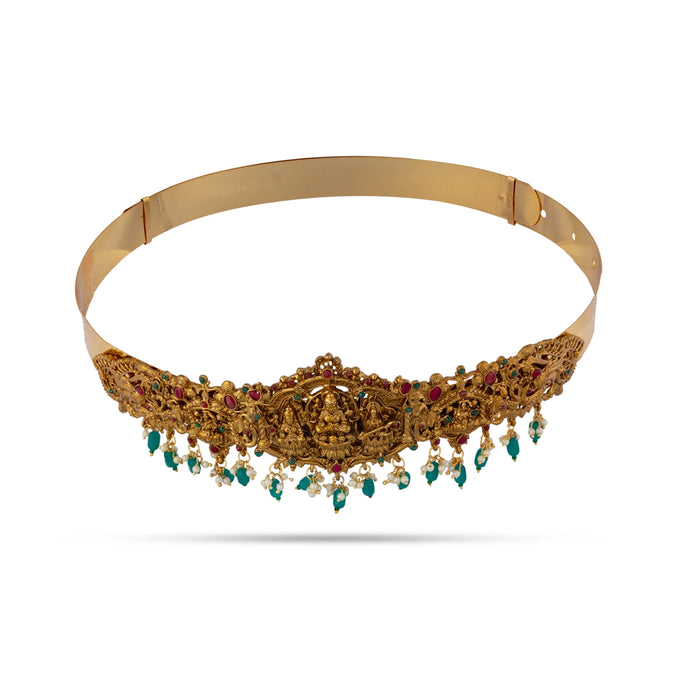 Hip Belt - 1.5 x 9.5 Inches | Antique Gold Polish Jewellery/ Lakshmi With Beads Design Waist Belt for Women - Ethnic Wear Accessories