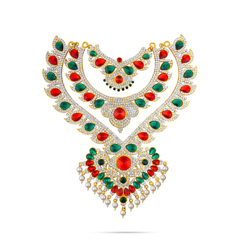 Stone Haram - 15 Inches | 3 Step Stone Necklace/ Pearls&Multicolour Stone Jewellery/ Artificial Jewelry for Deity - Neck & Body Accessories