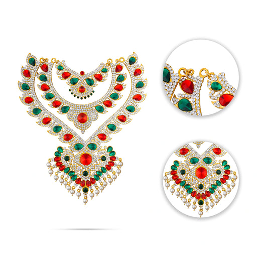 Stone Haram - 15 Inches | 3 Step Stone Necklace/ Pearls&Multicolour Stone Jewellery/ Artificial Jewelry for Deity - Neck & Body Accessories