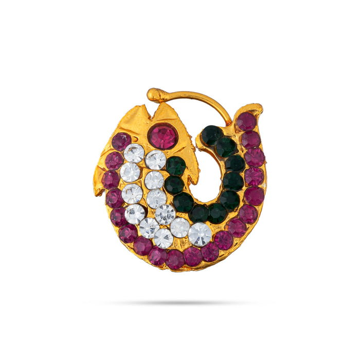Fish Design Nathu Nose Pin - 1 X 1 Inch | Nathni/ Multicolour Stone Nose Ring/ Nose Studs For Deity Decor - Head & Face Accessories