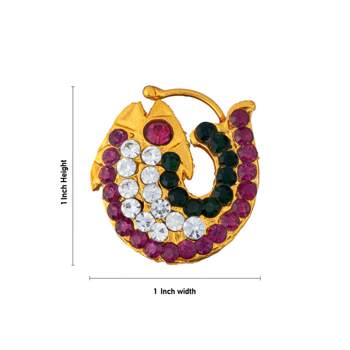 Fish Design Nathu Nose Pin - 1 X 1 Inch | Nathni/ Multicolour Stone Nose Ring/ Nose Studs For Deity Decor - Head & Face Accessories