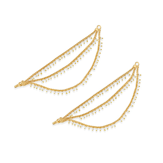 Mattal - 4.5 Inches | 3 Step Ear Chain Artificial Jewellery / Gold Polish With Beads Design Jewellery for Women - Ethnic Wear Accessories