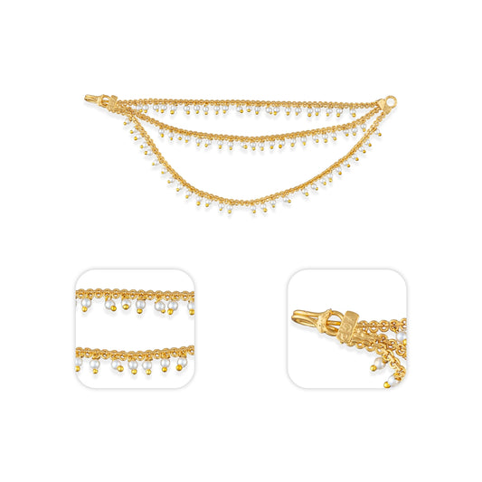 Mattal - 4.5 Inches | 3 Step Ear Chain Artificial Jewellery / Gold Polish With Beads Design Jewellery for Women - Ethnic Wear Accessories