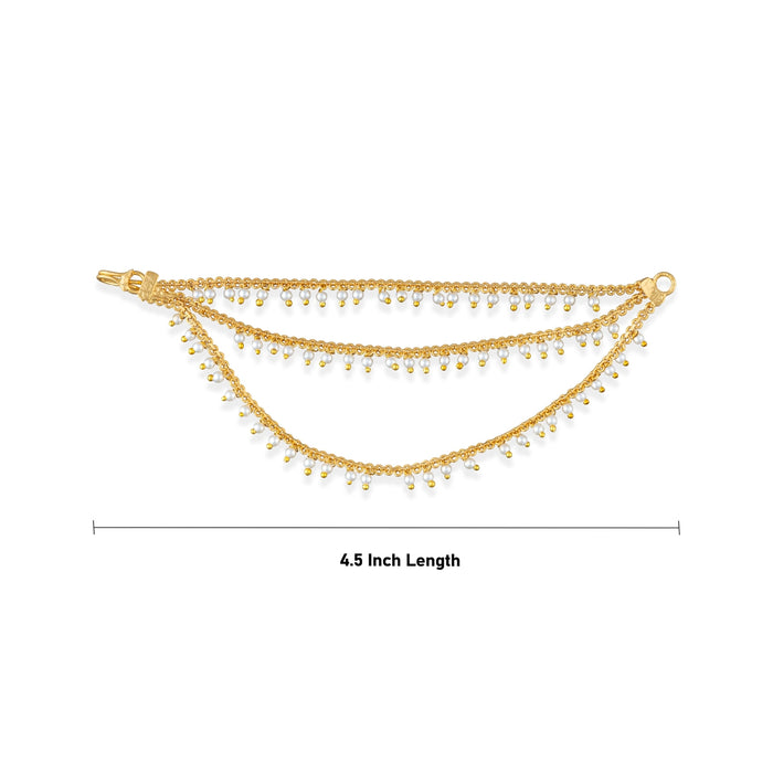 Mattal - 4.5 Inches | 3 Step Ear Chain Artificial Jewellery / Gold Polish With Beads Design Jewellery for Women - Ethnic Wear Accessories