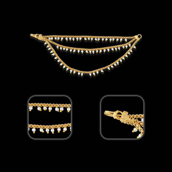 Mattal - 4.5 Inches | 3 Step Ear Chain Artificial Jewellery / Gold Polish With Beads Design Jewellery for Women - Ethnic Wear Accessories
