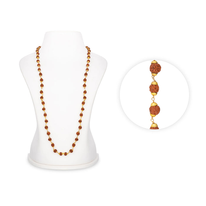 Rudraksha Mala With Gold Polish Cup - 16 Inches | 37 Beads Ruthratcham Malai/ Kanthi Mala for Meditation - Rudraksha Mala, Pendant, Bracelet