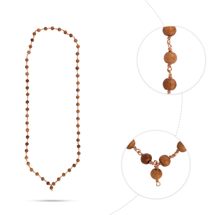 Chandan Mala With Knot – 16.25 Inches | 3mm / Sandalwood Mala / 54 Beads Kanthi Mala For Meditation