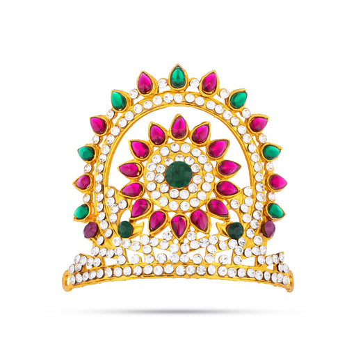 Stone Half Kireedam - 2.25 x 2 Inches | Kiridam/ Half Crown/ Stone Mukut for Deity Decor - Head & Face Accessories