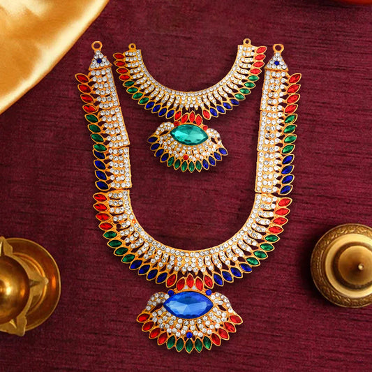 Stone Necklace & Stone Haram - 9 Inches | Multicolour Stone/ Stone Jewellery for Deity - Neck & Body Accessories